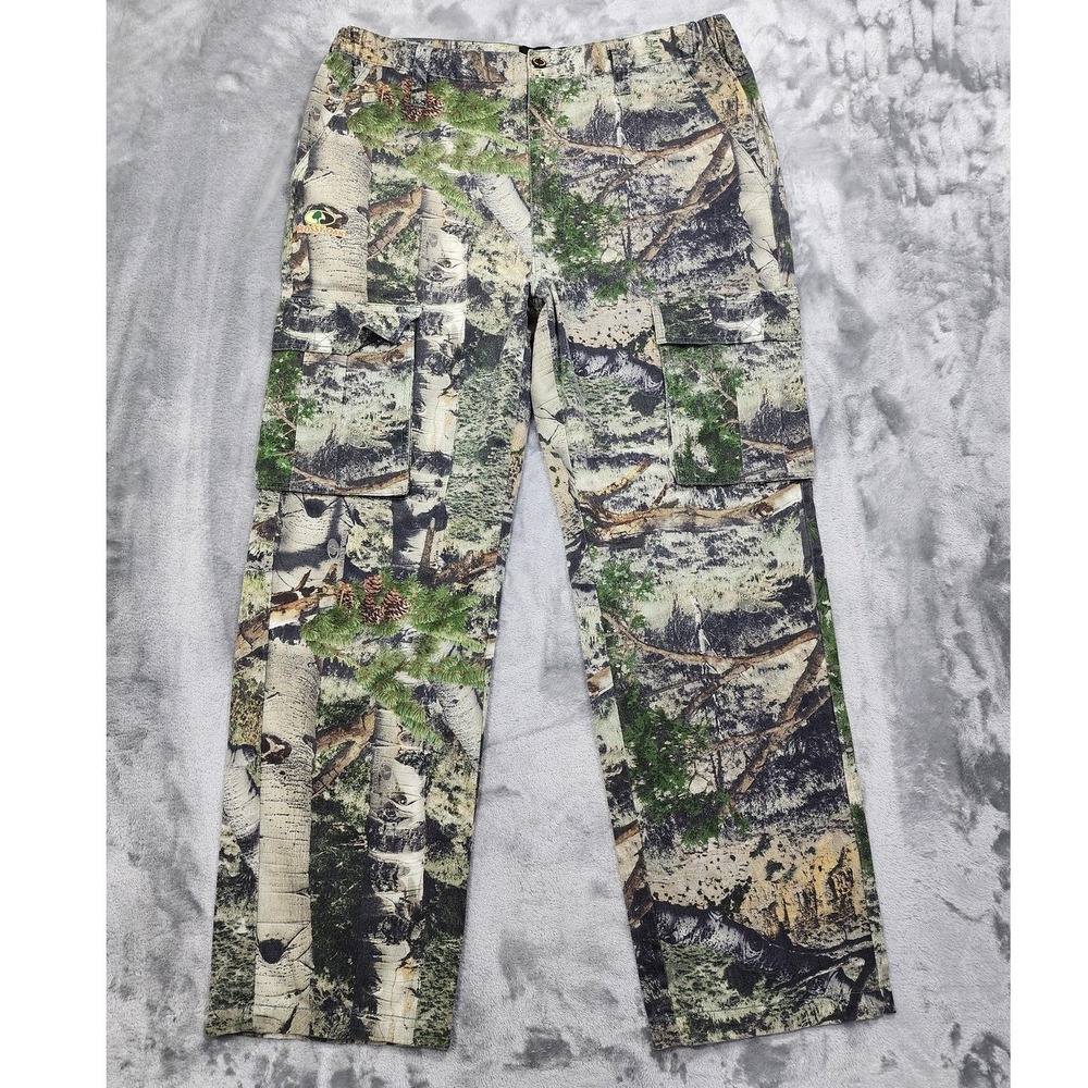 Mossy Oak Pants Mens L Green‎ MO Mountain Country Camo Cargo Hunting Outdoor